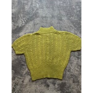 Cider Olive Green Cable Knit Mock Neck Short Sleeve Sweater Size M - 247
